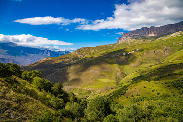 Landscape of the green mountains of the Caucasus