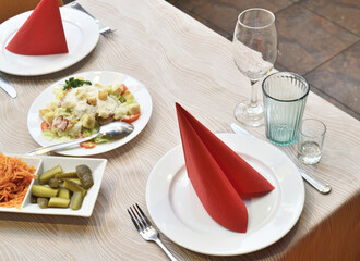 treats and dishes placed on the festive table in the restaurant