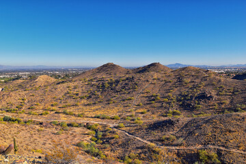 South Mountain Park and Preserve, Pima Canyon Hiking Trail, Phoenix, Southern Arizona desert. United States.