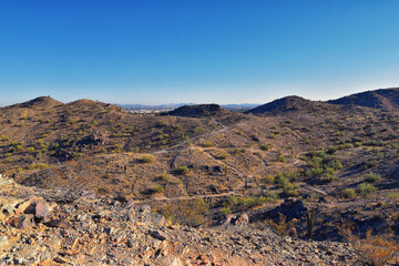South Mountain Park and Preserve, Pima Canyon Hiking Trail, Phoenix, Southern Arizona desert. United States.