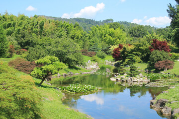 Fototapeta na wymiar The Valley of the Dragon, a splendid Japanese-style Zen garden at Anduze, France 