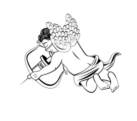 vector illustration of cupid wearing a face mask and aiming with a vaccination needle instead of an arrow