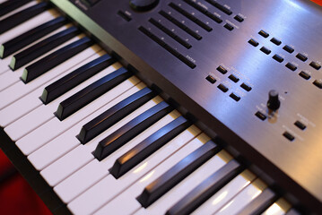 Black synthesizer, keyboard musical instrument
