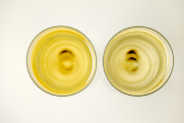 two glasses of champagne photographed from above