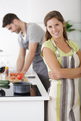 Obraz na płótnie Canvas happy couple cooking healthy food together