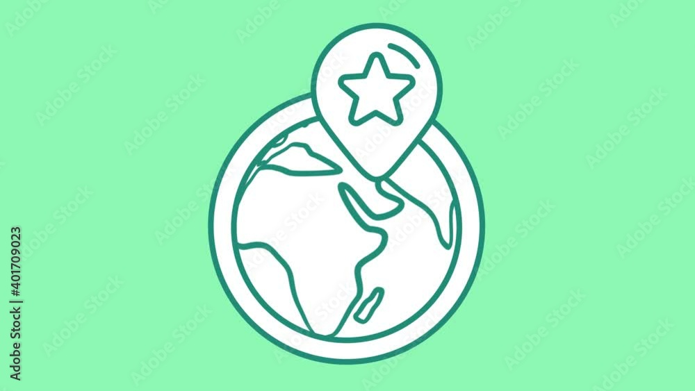 Poster planet and geolocation pin line icon on the alpha channel