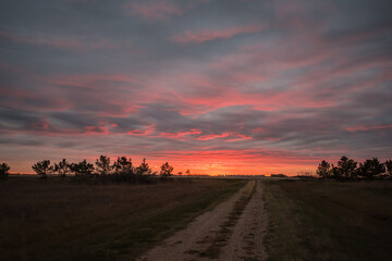 Sunset on a country road
