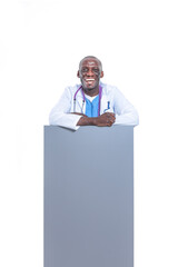 Male doctor holding empty placard. Doctor. Billboard