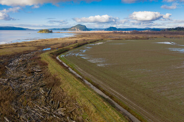 Aerial View of the Skagit Bay Estuary, North Fork Unit. The Skagit Bay estuary and its freshwater wetland habitats provide one of the most important waterfowl wintering areas in the Pacific Flyway.