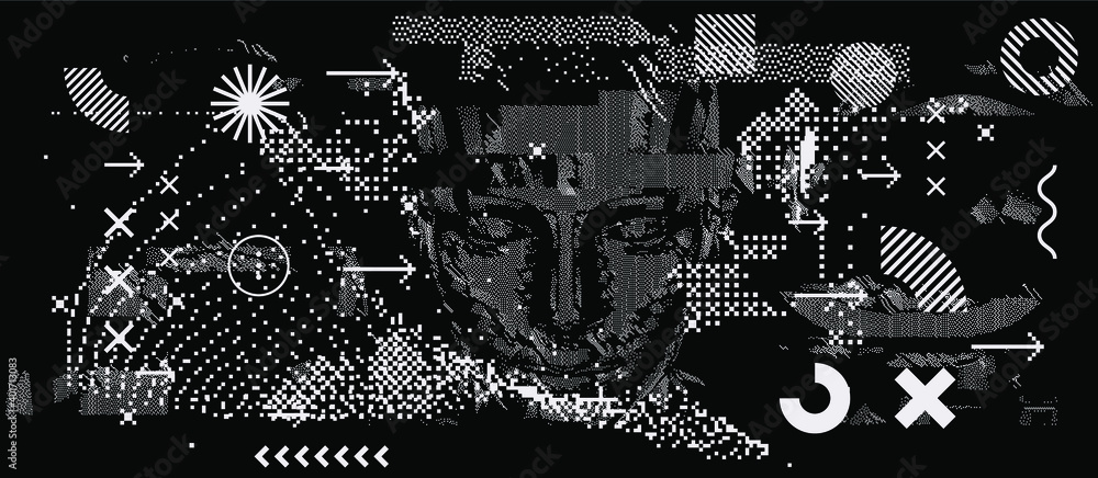 Aufkleber Low poly android head made of pixels and particles. Artificial Intelligence, Neural network and futuristic technology concept.  