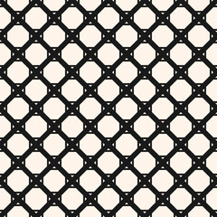 Vector monochrome seamless pattern with diamond grid, net, mesh, lattice, grill, diagonal lines, squares. Abstract black and white geometric texture. Simple background. Repeat design for decor, print