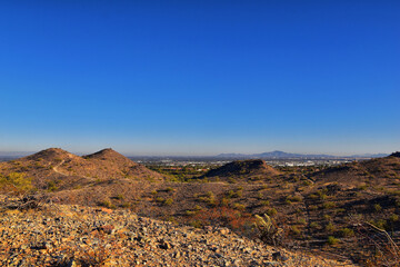 South Mountain Park and Preserve Views from Pima Canyon Hiking Trail, Phoenix, Southern Arizona desert. United States.