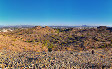 South Mountain Park and Preserve Views from Pima Canyon Hiking Trail, Phoenix, Southern Arizona desert. United States.