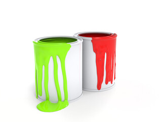 Red and green paint in paint cans
