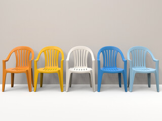 Generic plastic chairs - warm and cold colors