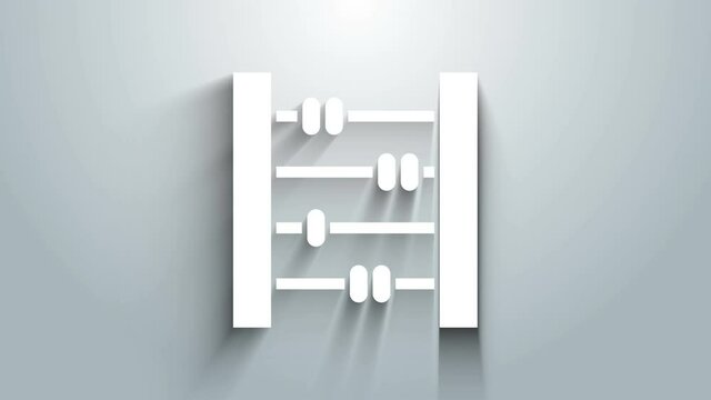 White Abacus icon isolated on grey background. Traditional counting frame. Education sign. Mathematics school. 4K Video motion graphic animation