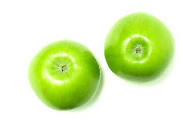 Two green apples isolated on white background.