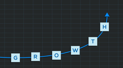 Growth diagram with an arrow going up. Success business symbol. Vector illustration.