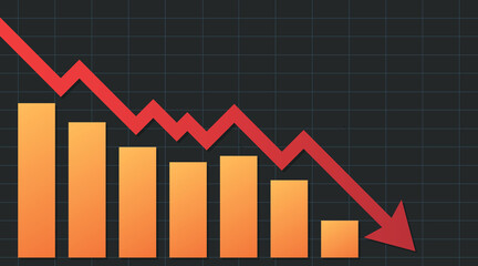 Obraz premium The arrow depicting the concept of loss. A fall in a stock or financial market with an arrow representing it indicates a loss of money. Vector illustration.
