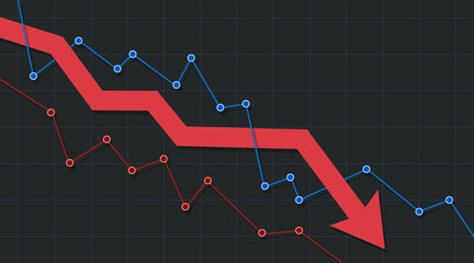 The concept of business and financial crisis with copy space. Symbol of a stock crash, recession, and losses. Vector illustration.