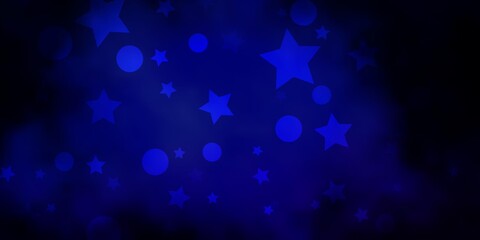 Dark BLUE vector pattern with circles, stars.