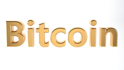 Bitcoin text , Digital currency , Cryptocurrency. Golden isolated on white background , 3d illustration