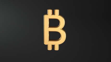 Bitcoin symbol text , Cryptocurrency. Golden isolated on black background , 3d
