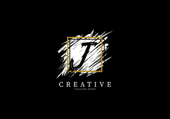 Letter J Splash Grange Logo Design, Texture Brush with a square grid.