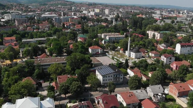 An aerial of the Banja Luka cityscape in Bosnia and Herzegovina