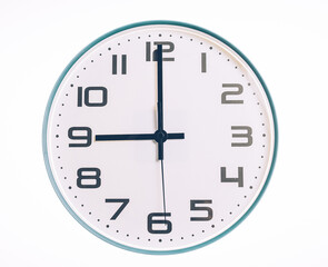 Modern Circula Round Shape Wall Clock on White Background Show time at 9:00