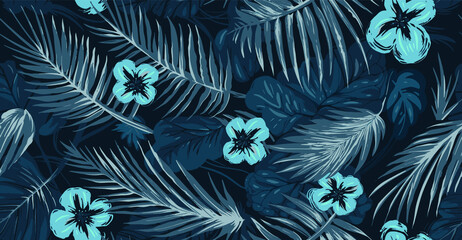 tropical blue element flower and leaves