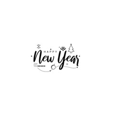 Happy New Year Lettering with Icons Decoration