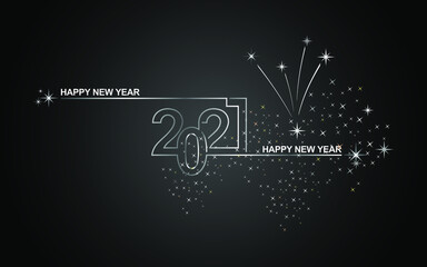 New year 2021 line design fireworks white, vector illustration on grey background