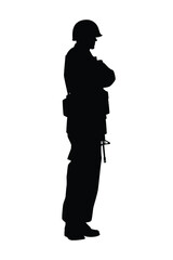 Standing soldier silhouette vector, military concept.