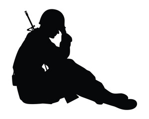 Sad soldier silhouette vector, military concept.