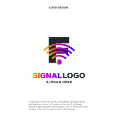 initial F wifi connection communication creative logo template vector illustration