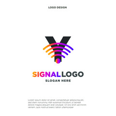 initial Y wifi connection communication creative logo template vector illustration