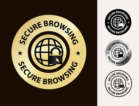secure browsing, privacy web browsing golden stamp vector illustration, security concept