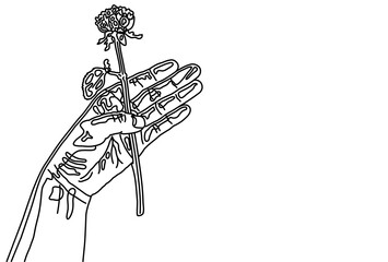 一輪の薔薇を持った手のイラスト ピンク色の背景 Wall Mural Dahlia 一輪の薔薇を持った手のイラスト ピンク色の背景 Wall Mural Dahlia