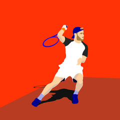 poses of flat design tennis player on court