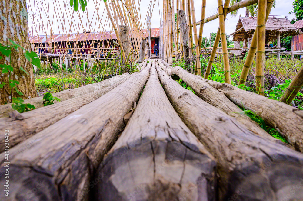 Sticker Small Wood Bridge in Park at Pua District