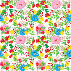 seamless pattern with flowers blue and pink