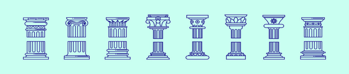 set of roman pillar cartoon icon design template with various models. vector illustration isolated on blue background