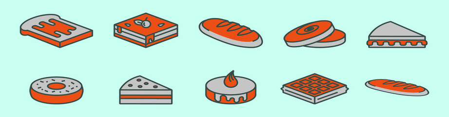 set of cake, bakery and crepes cartoon icon design template with various models. vector illustration isolated on blue background