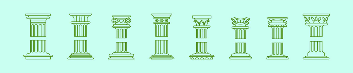 set of roman pillar cartoon icon design template with various models. vector illustration isolated on blue background