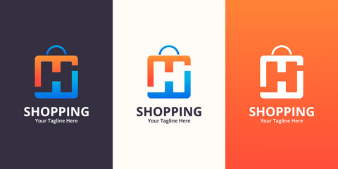 Initial  H Shop Logo designs Template. Illustration vector graphic of  letter and shop bag combination logo design concept. Perfect for Ecommerce,sale, discount or store web element. Company emblem