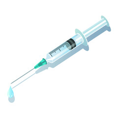 A syringe with a drop of liquid vector illustration.