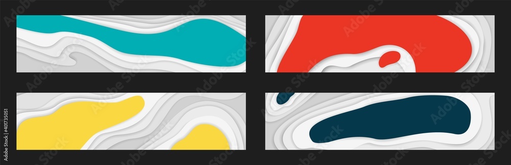 Aufkleber paper cut banners. horizontal templates with 3d white and bright layers. liquid geometric abstract s