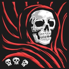 a skull wearing a red robe. vector illustration. t shirt design