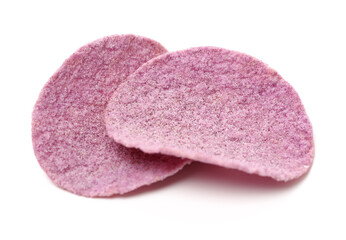 Purple Potato Chips on white background